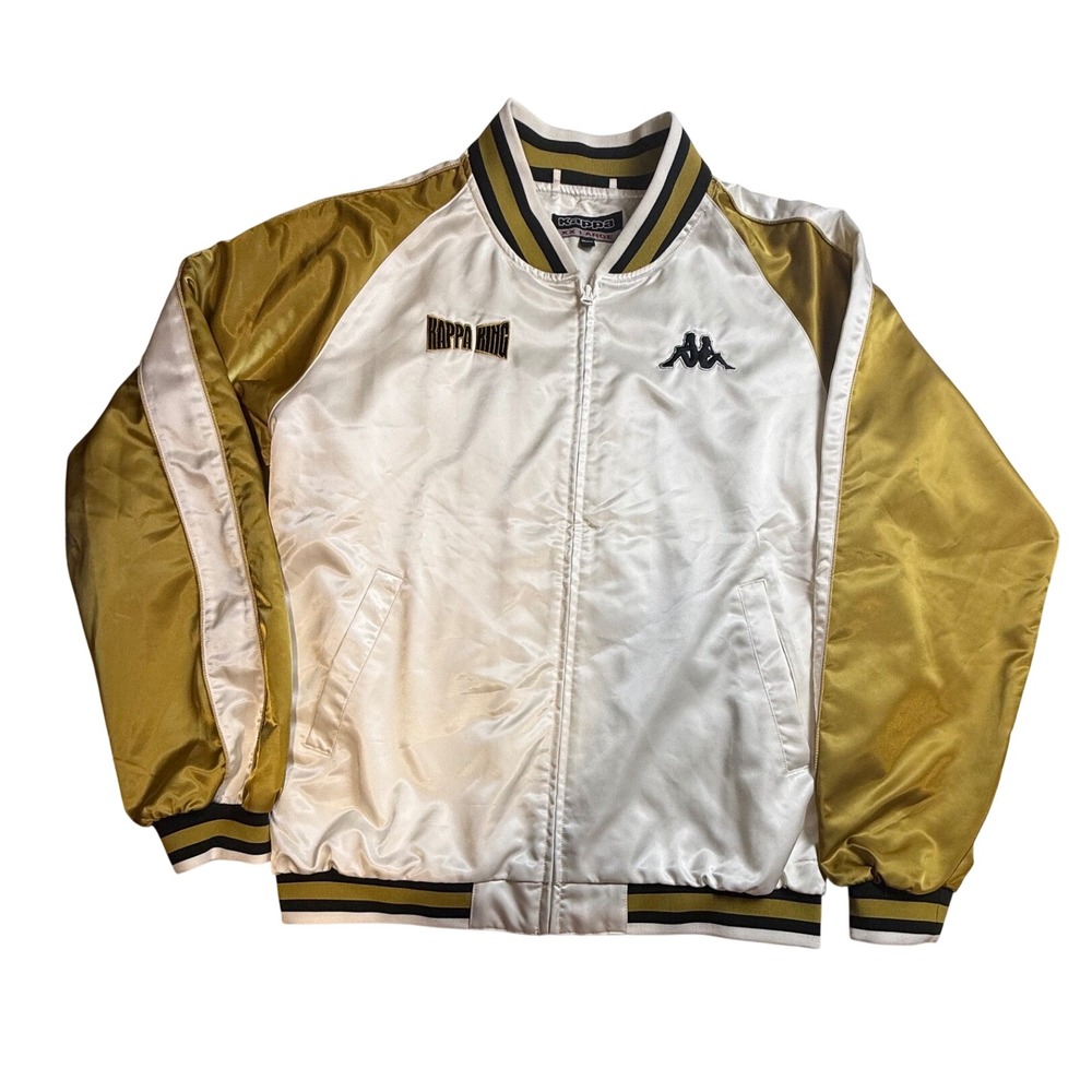 Kappa King Satin Bomber Jacket Mens XXLarge White Gold Full Zip Track Jacket-H2